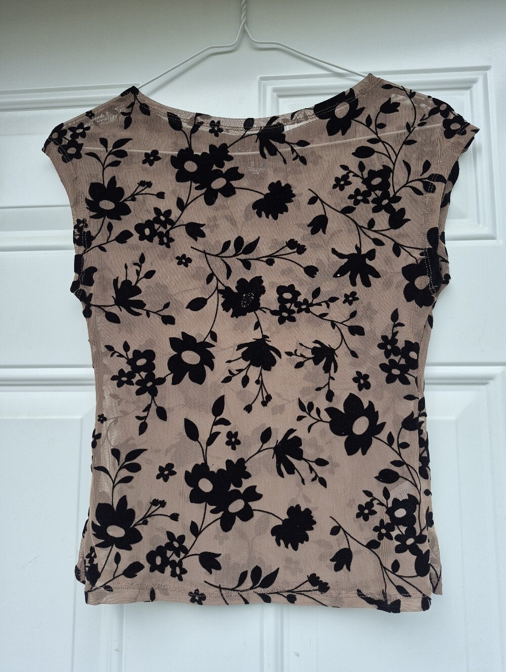 Sheer Tan And Black Floral Mesh Whimsigoth Layering Top
